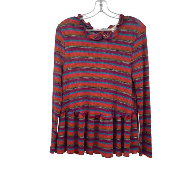 Altard State Lightweight Striped Sweater Ruffle Hem Long Sleeve Size Large - Picture 1 of 9